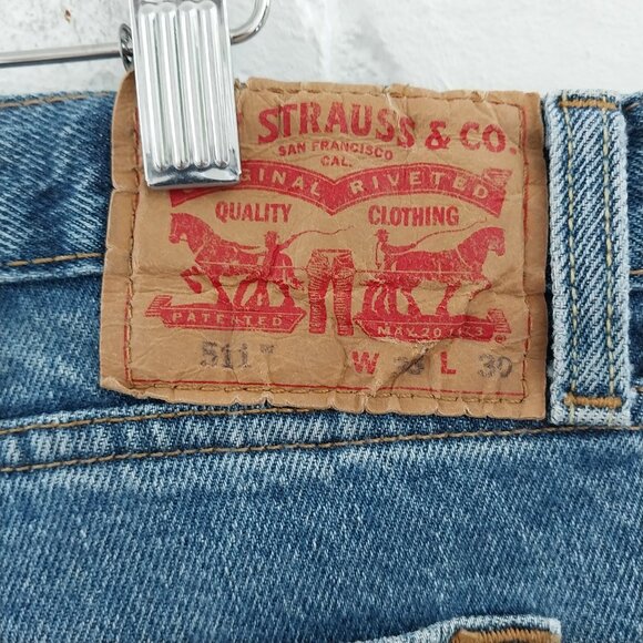 Levis Jeans Mens 38x30 511 Blue Straight Leg Distressed Mid Rise Mid Wash - Picture 5 of 12